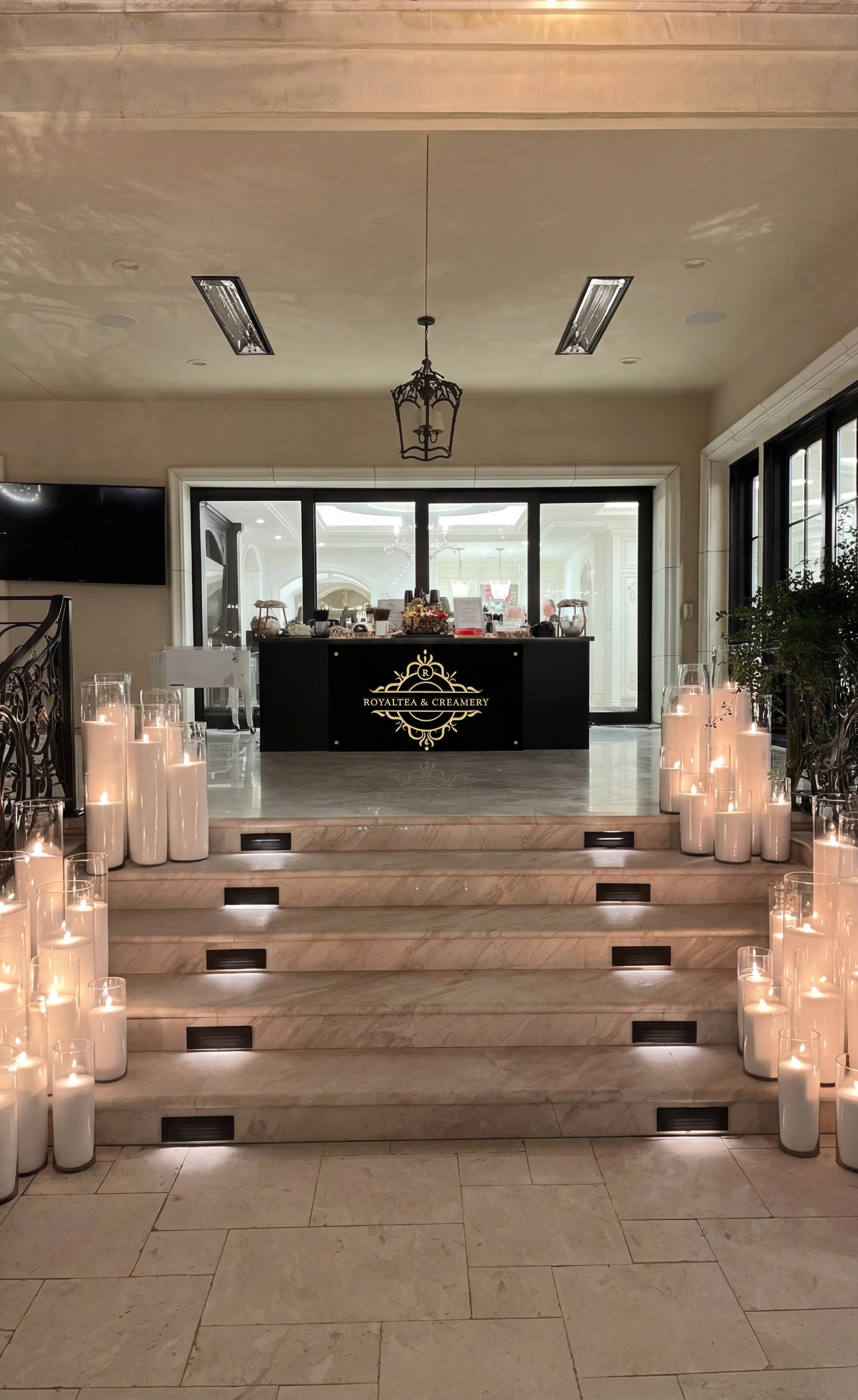 Royaltea & Creamery elegant venue setup with candles